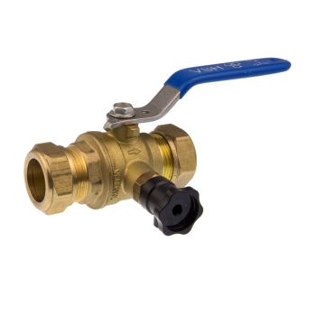 VH050470200000 VSH Kogelkraan + Aftapper 15mm (2x knel, messing, blauw)