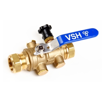 VH050418500000 VSH Kogelkraan + EA Keerklep 15mm (2x knel, blauw, aftapper)